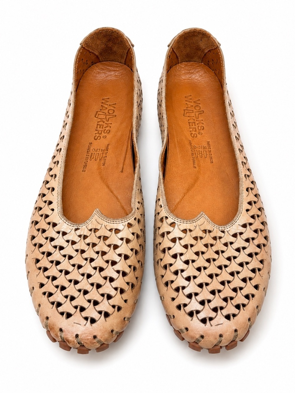 VOLKS WALKERS Leather Woven Cutout Flats Comfort Loafers EU 40 Beige